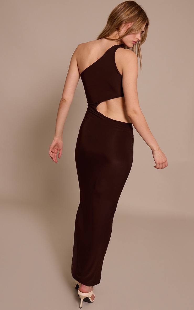 Chocolate Slinky Cut Out Bodycon Maxi Dress image 2