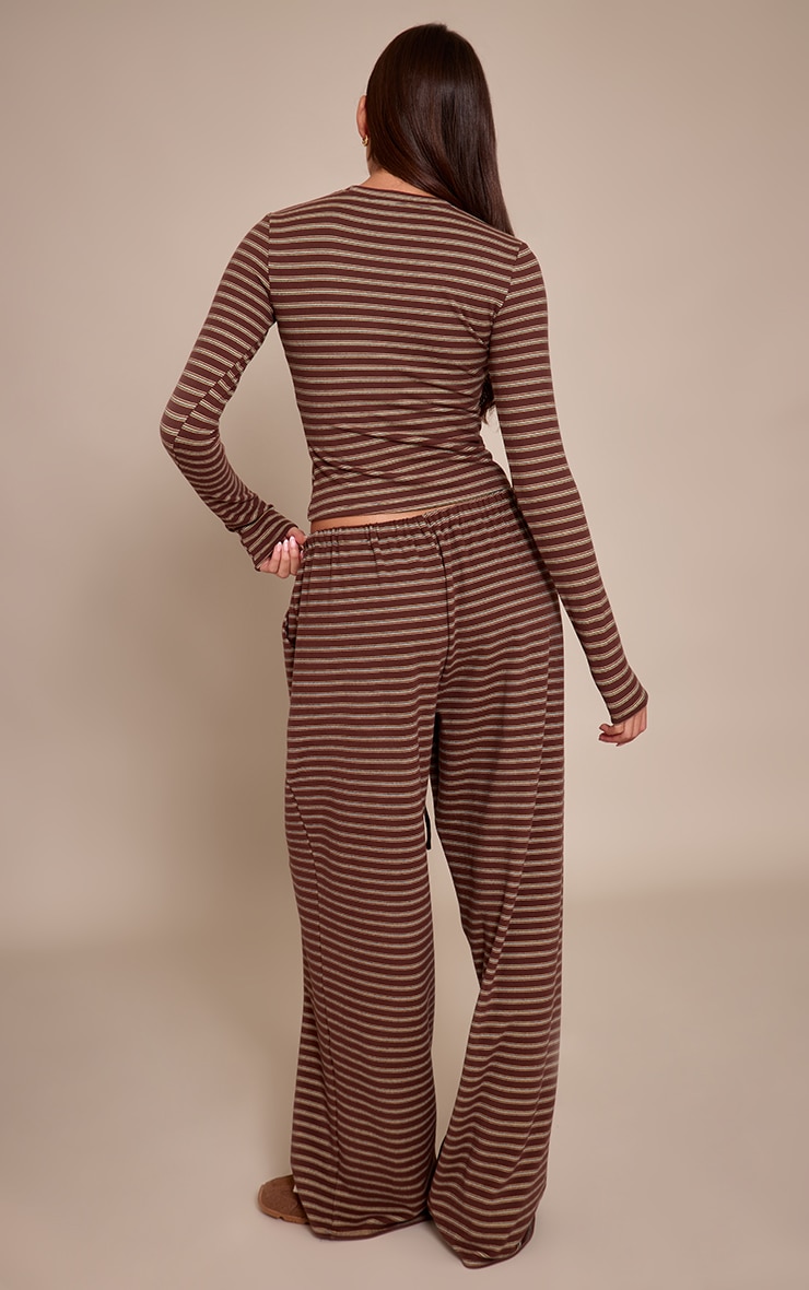 Chocolate Striped Soft Fleece Straight Leg Sweatpants image 3