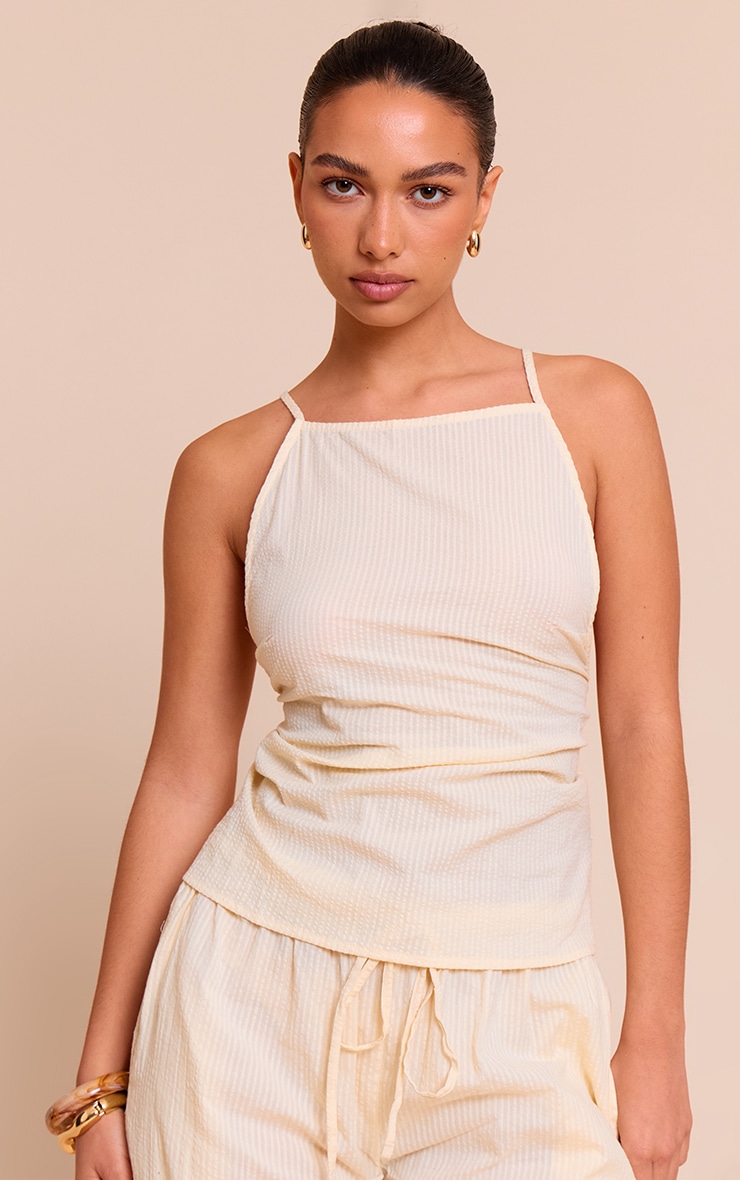 Butter Yellow Textured Boatneck Tie Back Top image 1