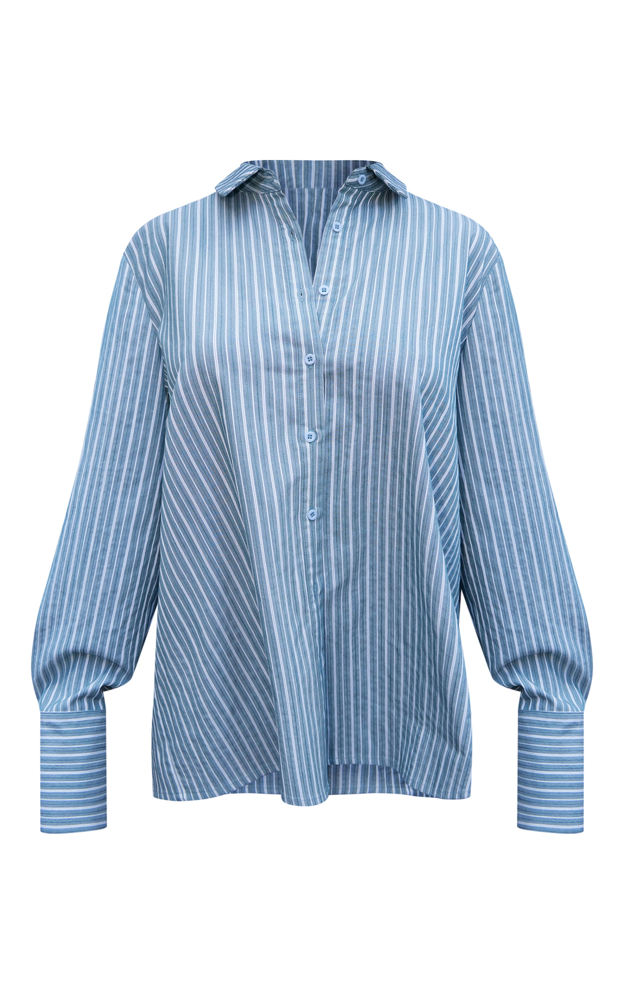  Light Blue Oversized Pinstripe Cuff Shirt image 5