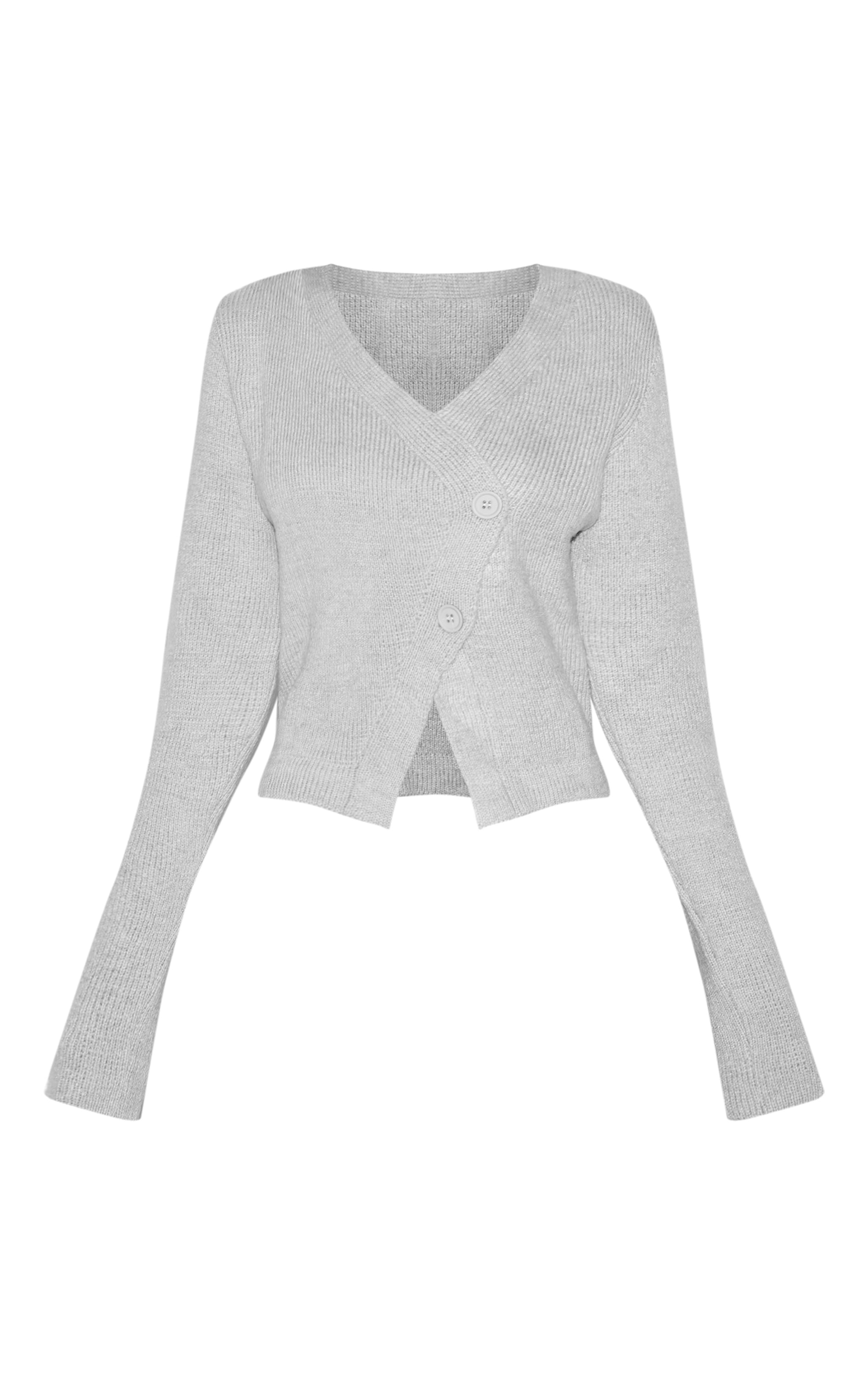 Grey Knit Asymmetric Button Cardigan image 5