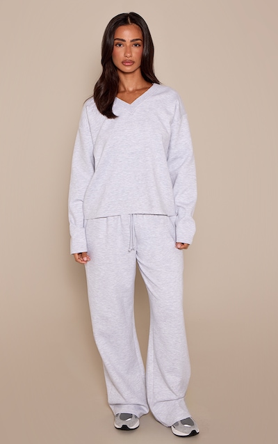 Petite Ash Grey Drawstring Waist Wide Leg Sweatpants