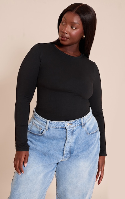 Plus Body en coton noir à col ras et manches longues