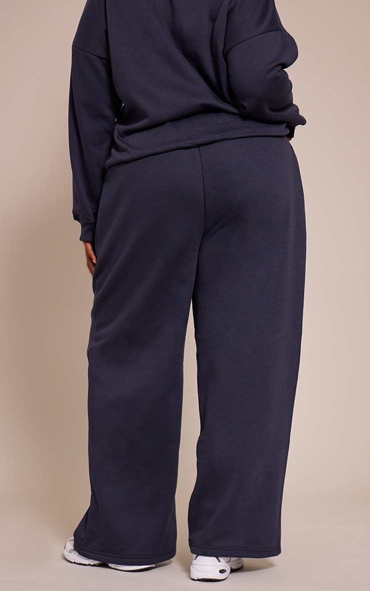 Plus Navy Button Up Wide Leg Track Pants image 3