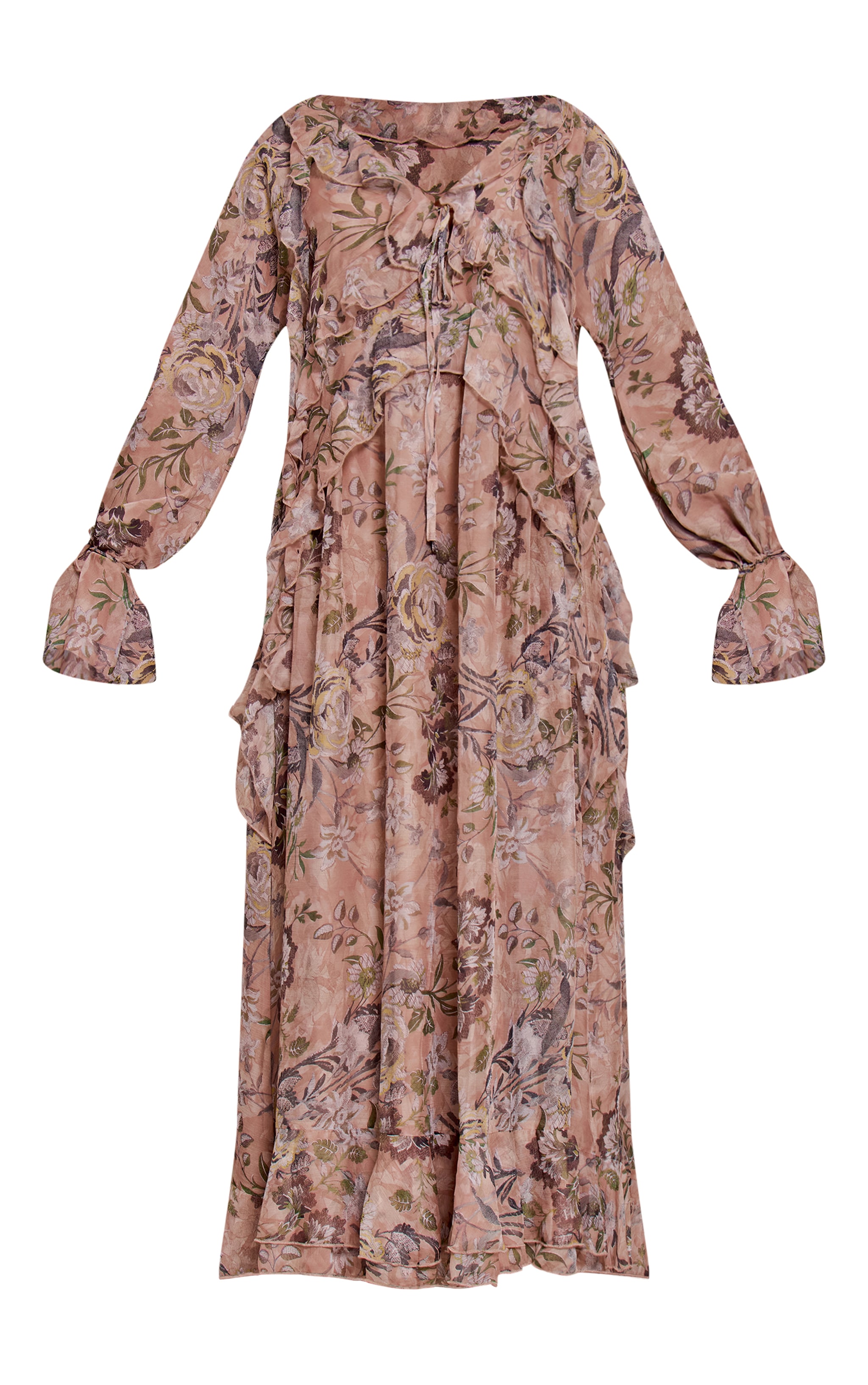 Blush Floral Printed Plunge Extreme Frill Maxi Dress image 5