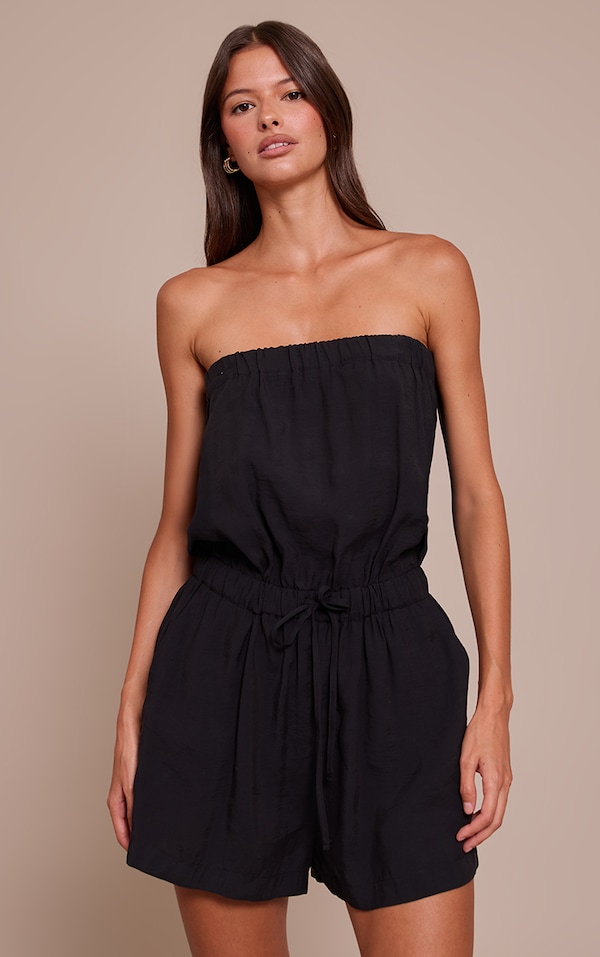 Black Woven Textured Bandeau Playsuit