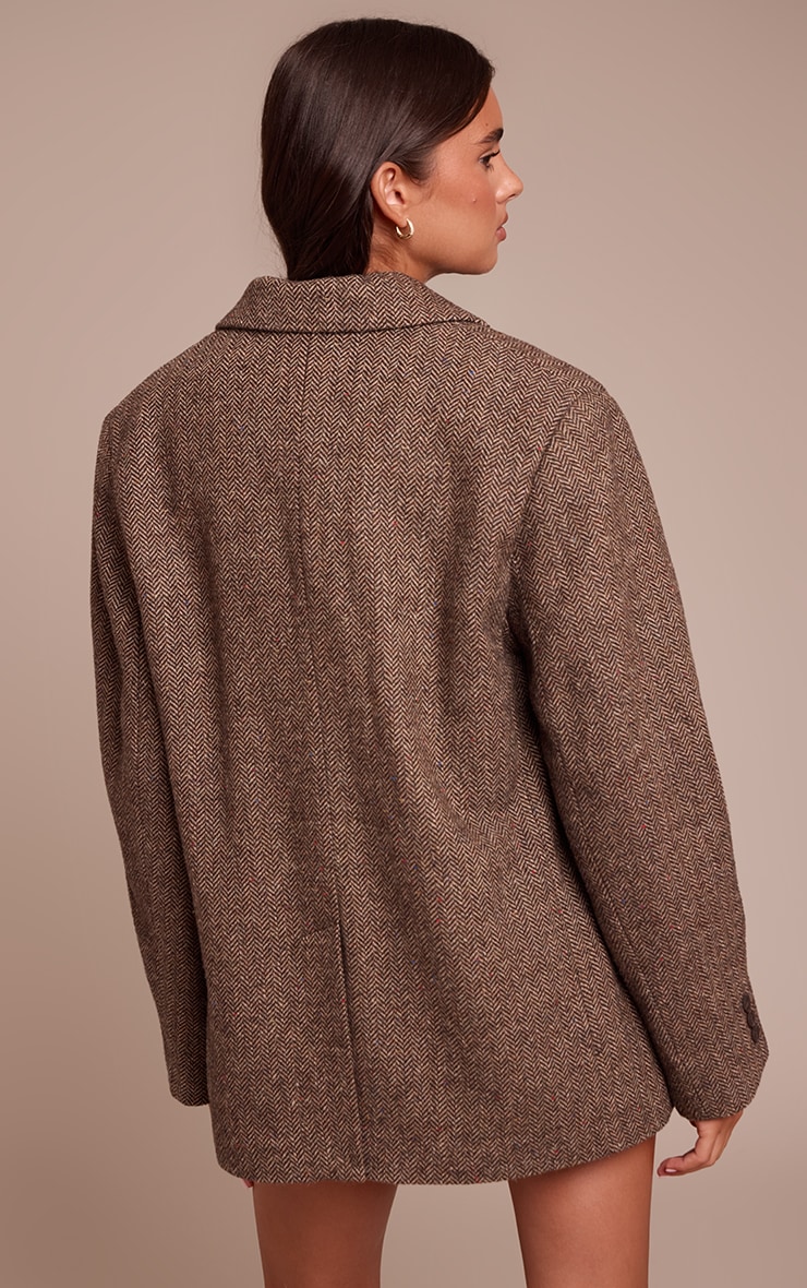 Brown Herringbone Grandad Oversized Blazer image 2
