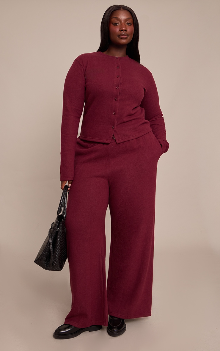 Plus Burgundy Soft Touch Wide Leg Joggers