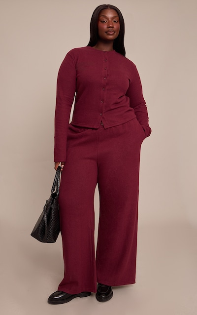 Plus Burgundy Soft Touch Wide Leg Track Pants