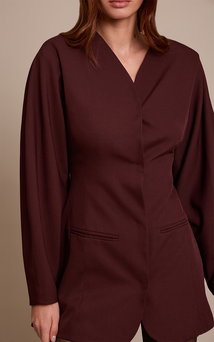 Robe blazer tissée prune sans col à manches bouffantes image 4