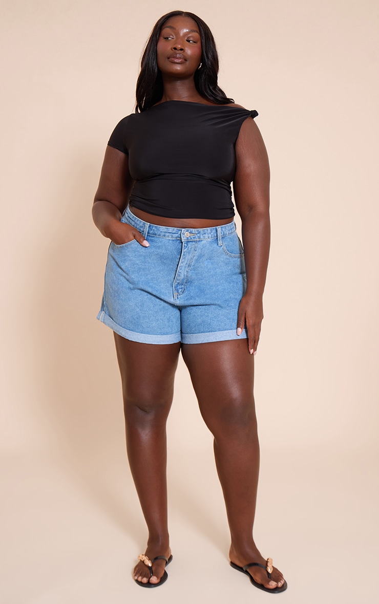 Plus Mid Blue Wash Turn Up Hem Mom Short image 4