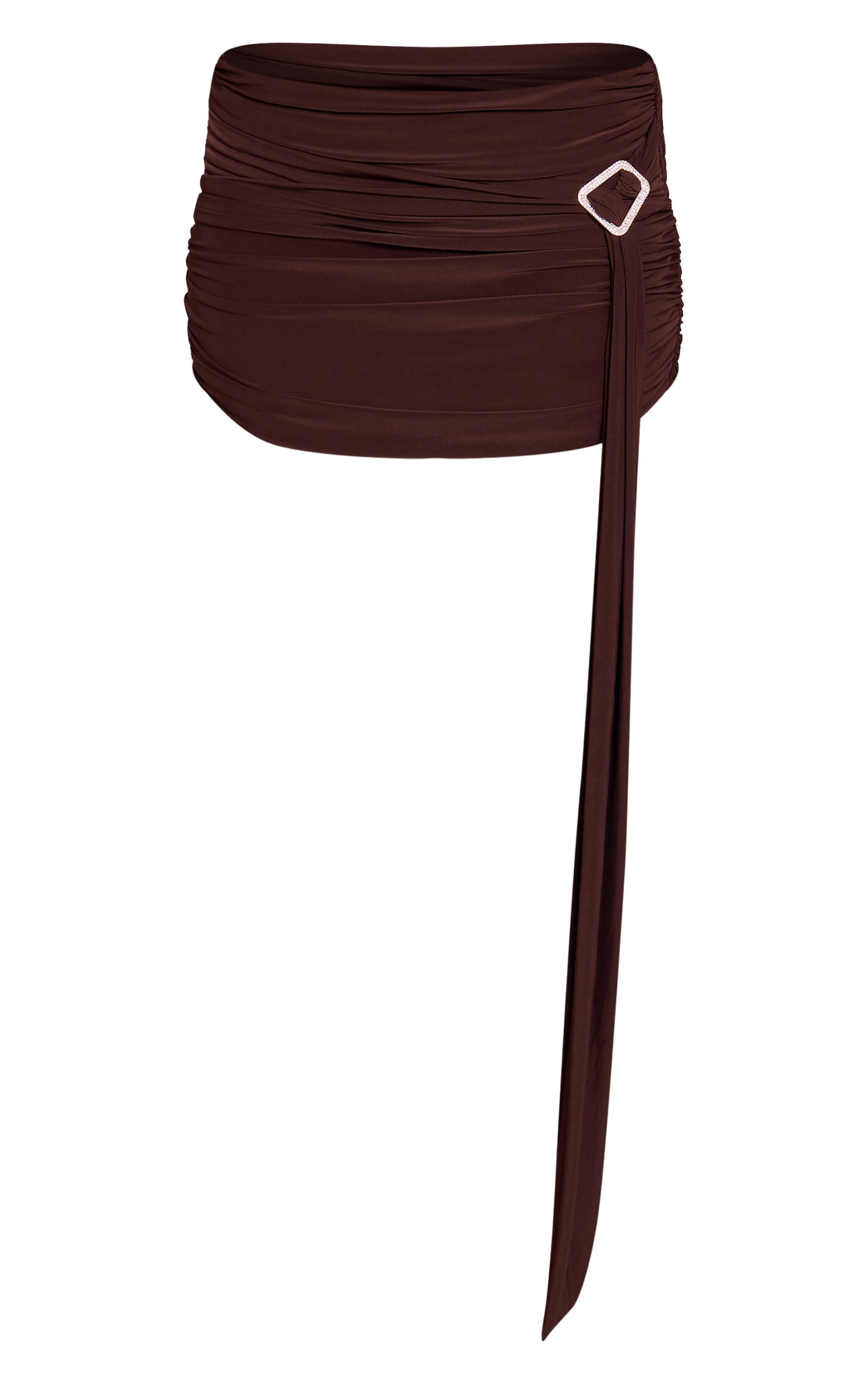 Dark Brown Double Layer Slinky Diamante Trim Drape Mini Skirt  image 6