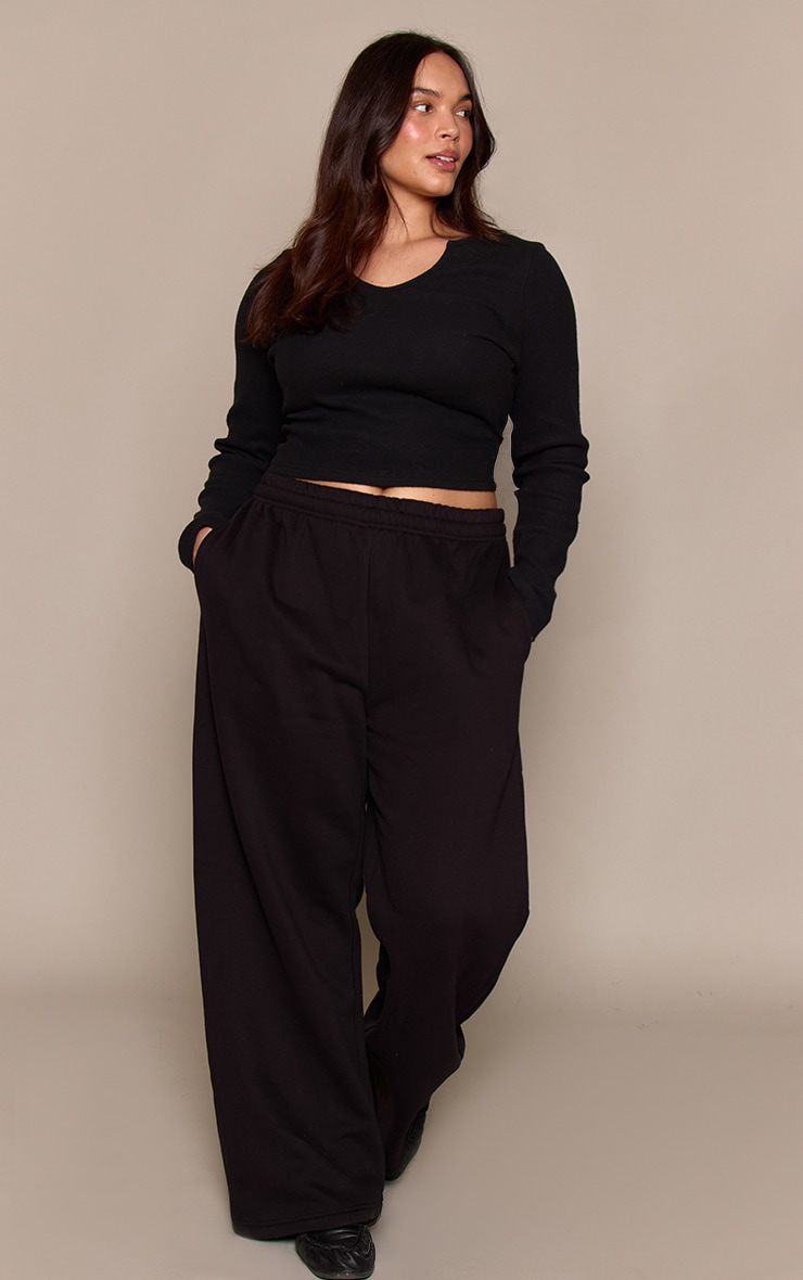 Plus Cotton Fleece Black Straight Leg Sweatpants image 2
