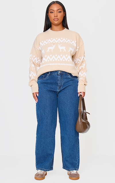 Plus Stone Oversized Fairisle Panel Christmas Jumper