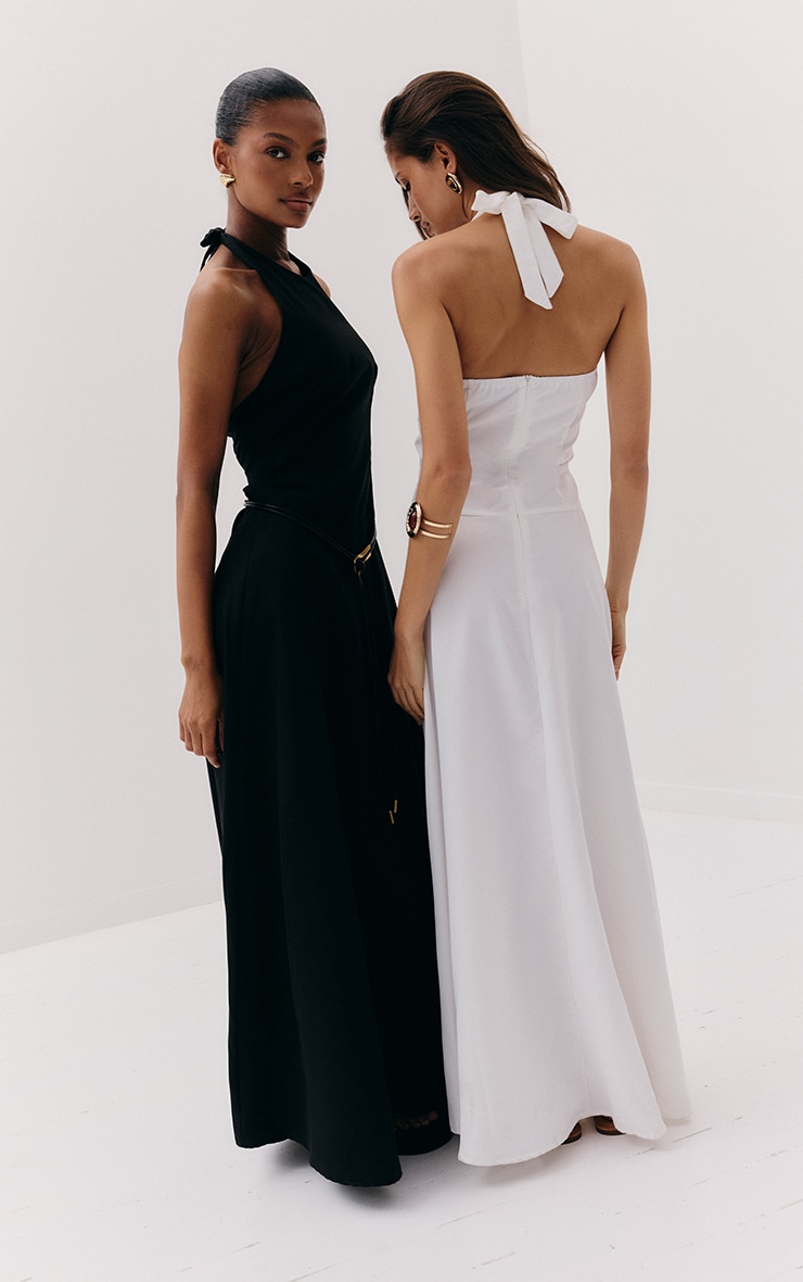White Tailored Halterneck Maxi Dress image 2