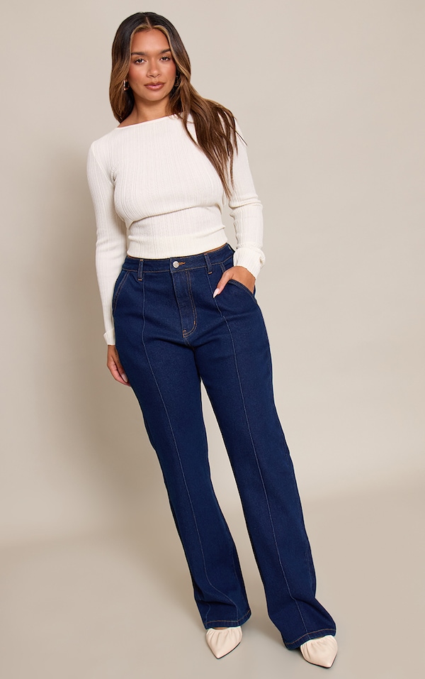 Shape Indigo Stretch Denim Highwaisted Pintuck Adjustable Back Detail Jeans