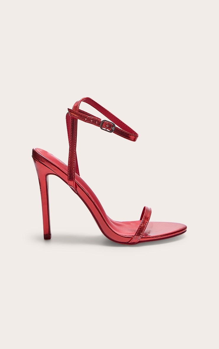 Red Wide Fit Metallic PU Round Toe Barely There High Heeled Sandals image 1