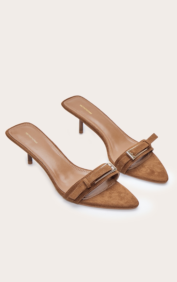 Tan Faux Suede Buckle Kitten Heel Mule image 5