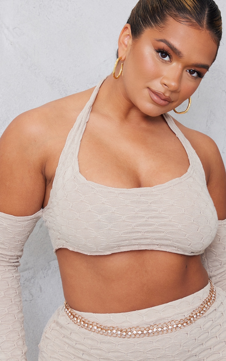 Shape Stone Textured Cut Out Bardot Crop Top image 4