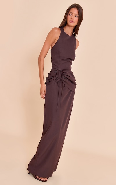 Robe longue dos nageur froncée gris foncé