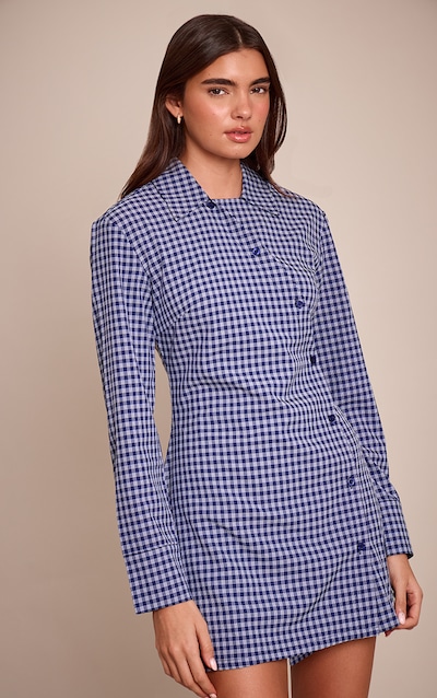 Navy Check Button Down Shirt Dress