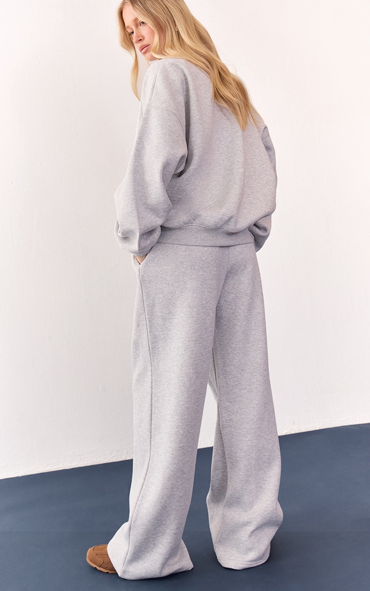 Ash Grey Embroidered Emblem Wide Leg Track Pants image 3