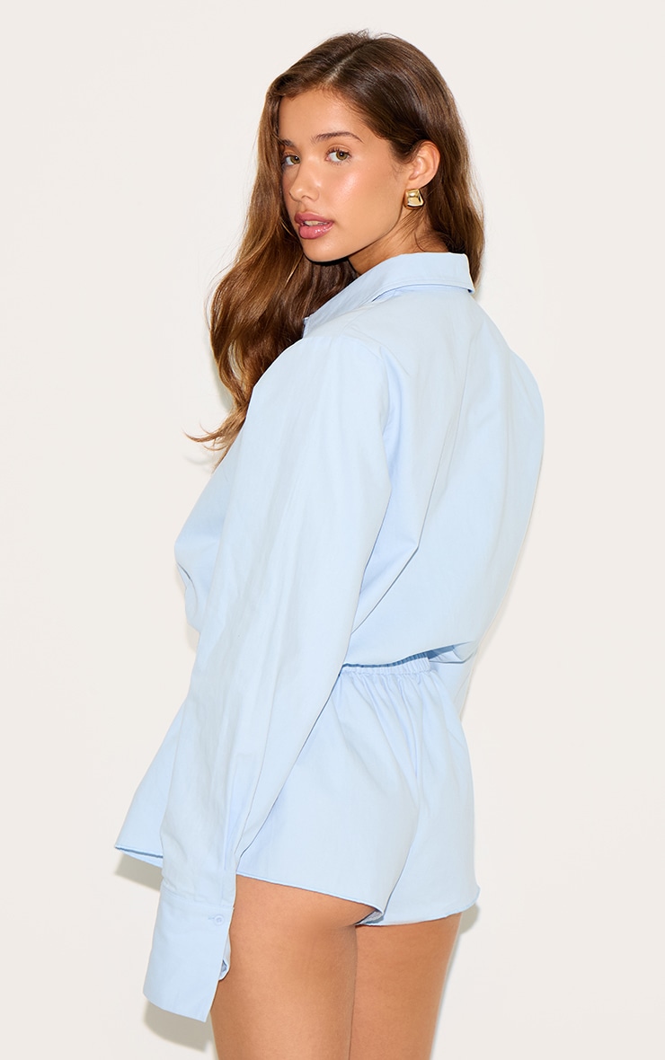 Sky Blue Cotton Ruched Tiered Skort Shirt Romper image 2