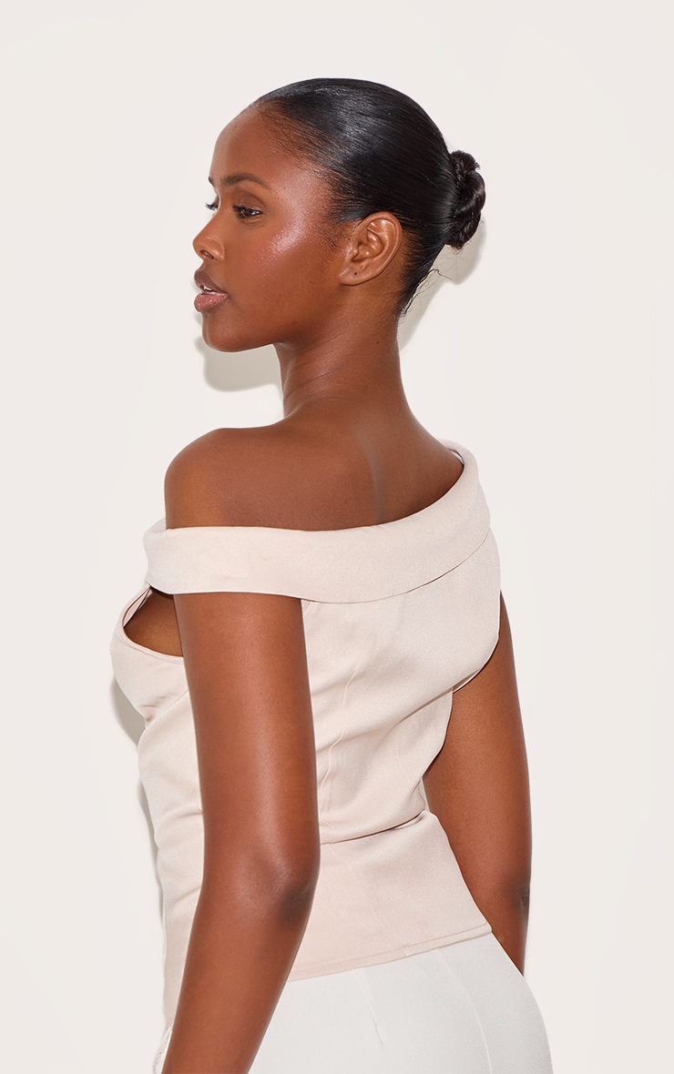 Ecru Asymmetric Fold Over Detail Top image 4