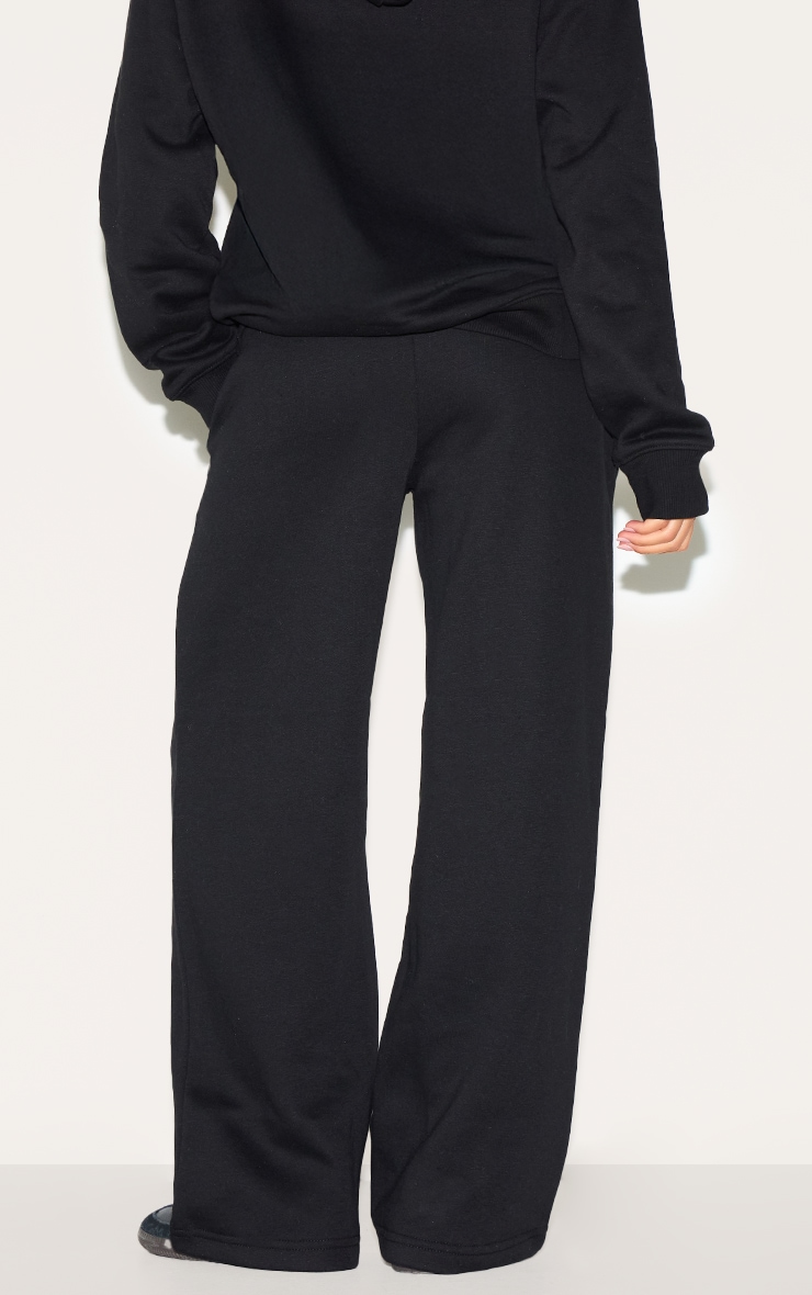 PRETTYLITTLETHING Petite Black Badge Detail Straight Leg Sweatpants image 3