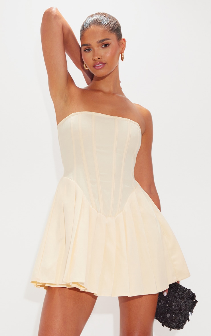 PrettyLittleThing.com Cream Woven Bandeau Corset Shift Dress