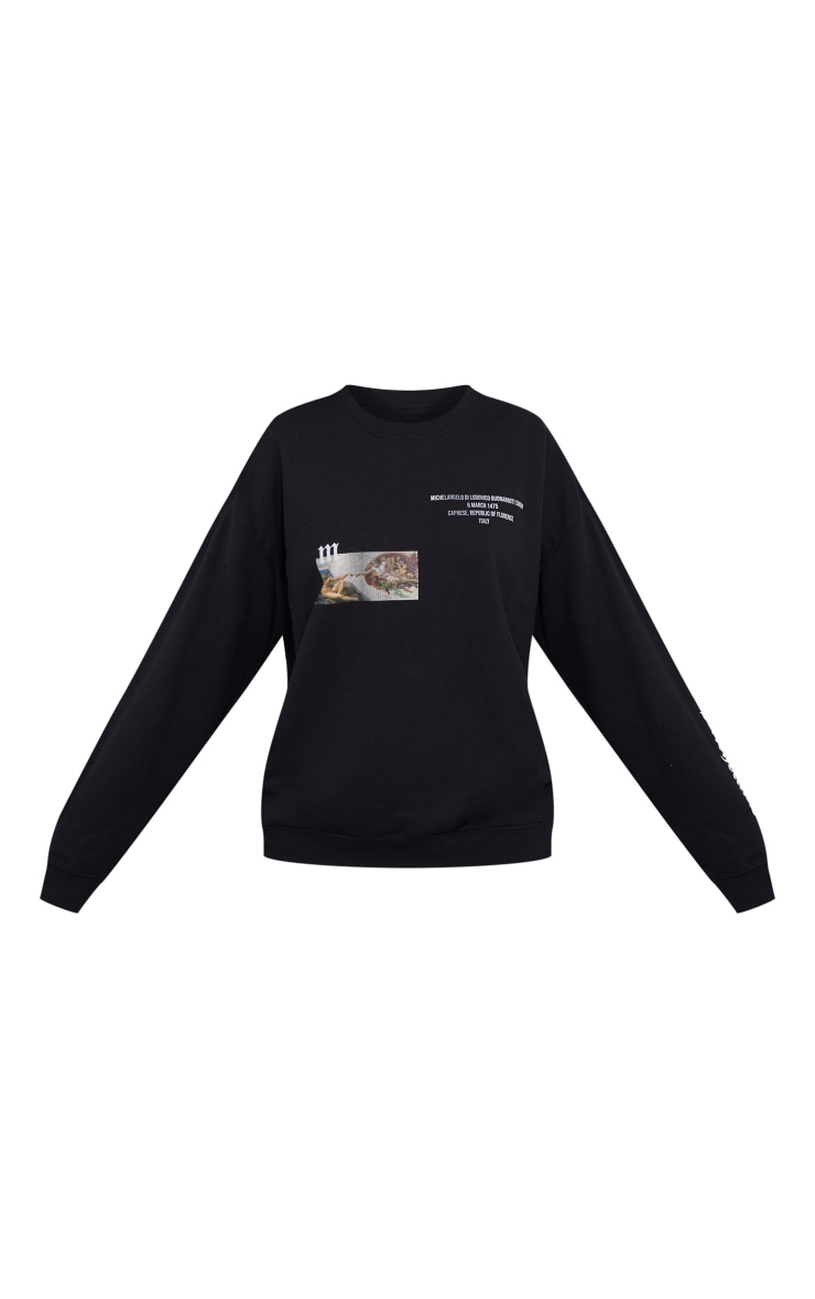 Black Creation Of Adam Print Sweatshirt image 5