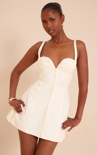 Robe Trapèze Jacquard Crème Agrafe Et Œillet