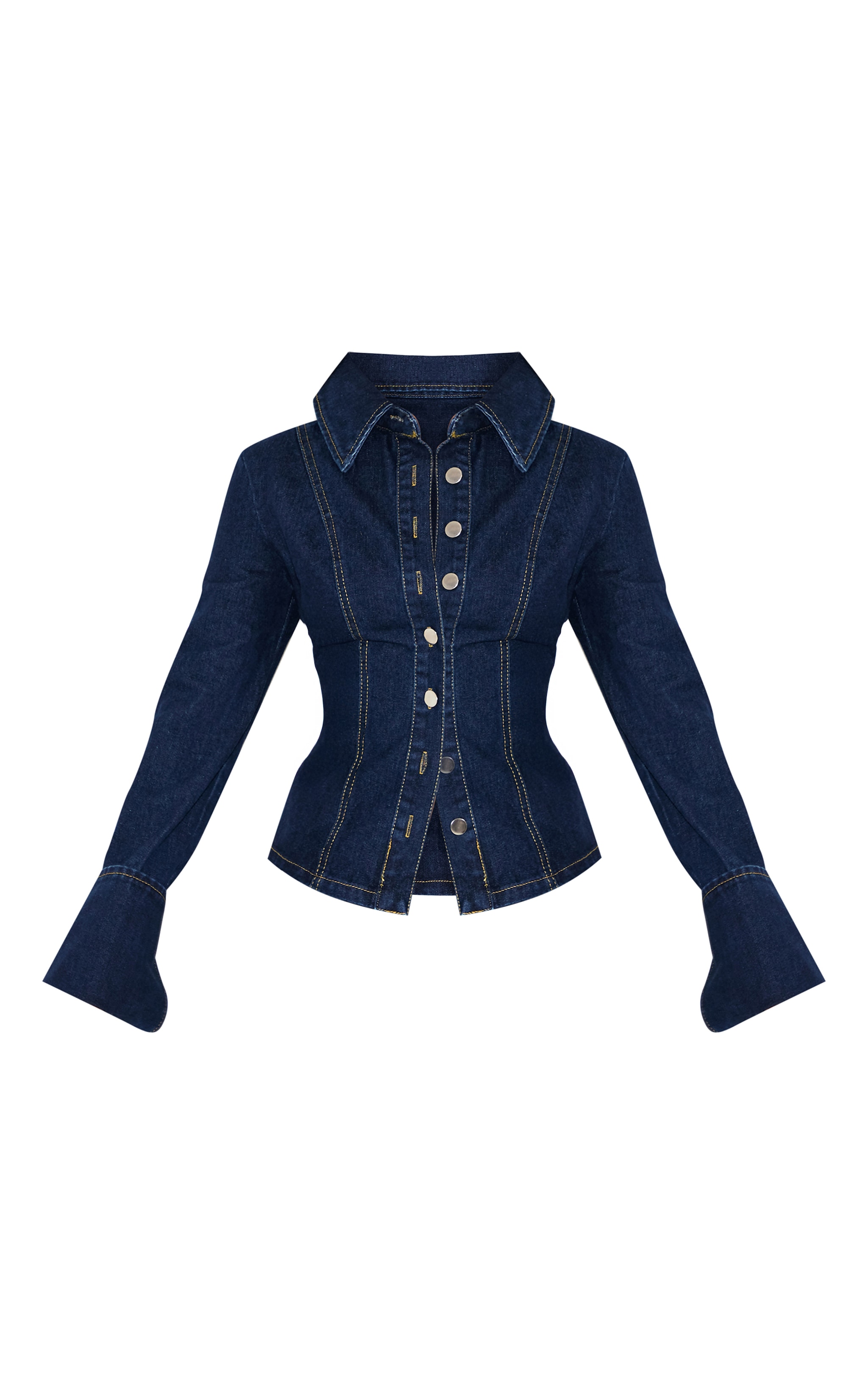 Petite Chemise ajustée en jean bleu indigo délavé à manches longues image 5