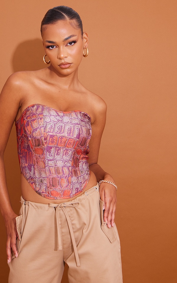 Orange Woven Printed Corset Tops PrettyLittleThing USA