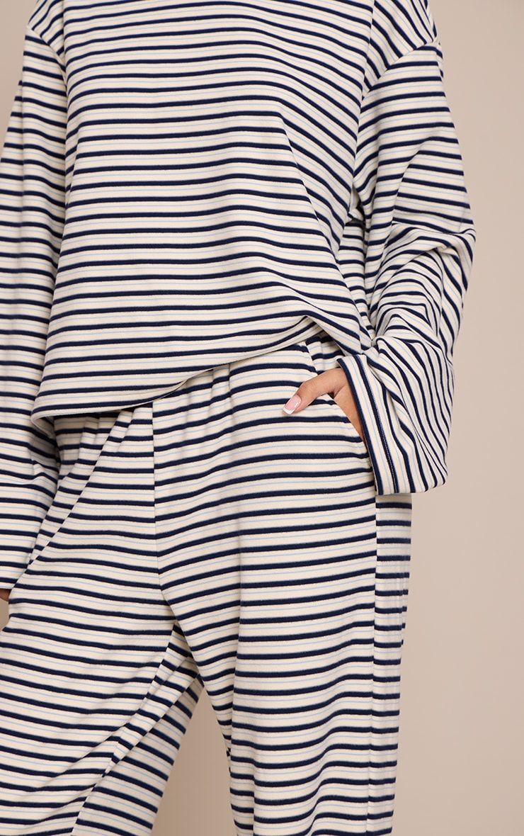 Petite Cream Stripe Soft Touch Drawstring Wide Leg Sweatpants  image 4