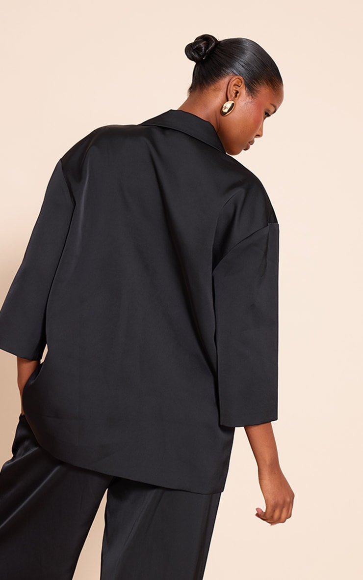 Black Tailored Satin Oversized Blazer image 2