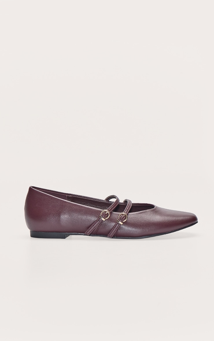 Burgundy Pu Round Toe Ballet Flat With Gold Buckle Detail image 2