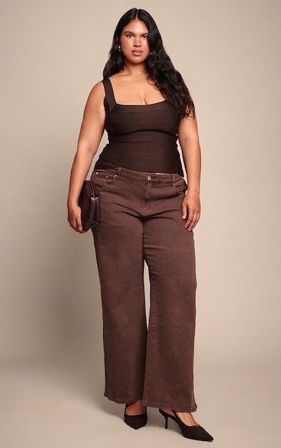 Plus Washed Brown Adjustable Waistband Detail Jean