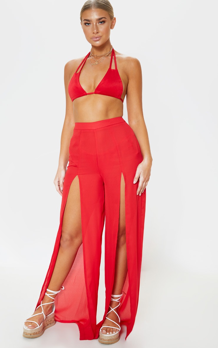 Red Split Leg Beach Trouser
