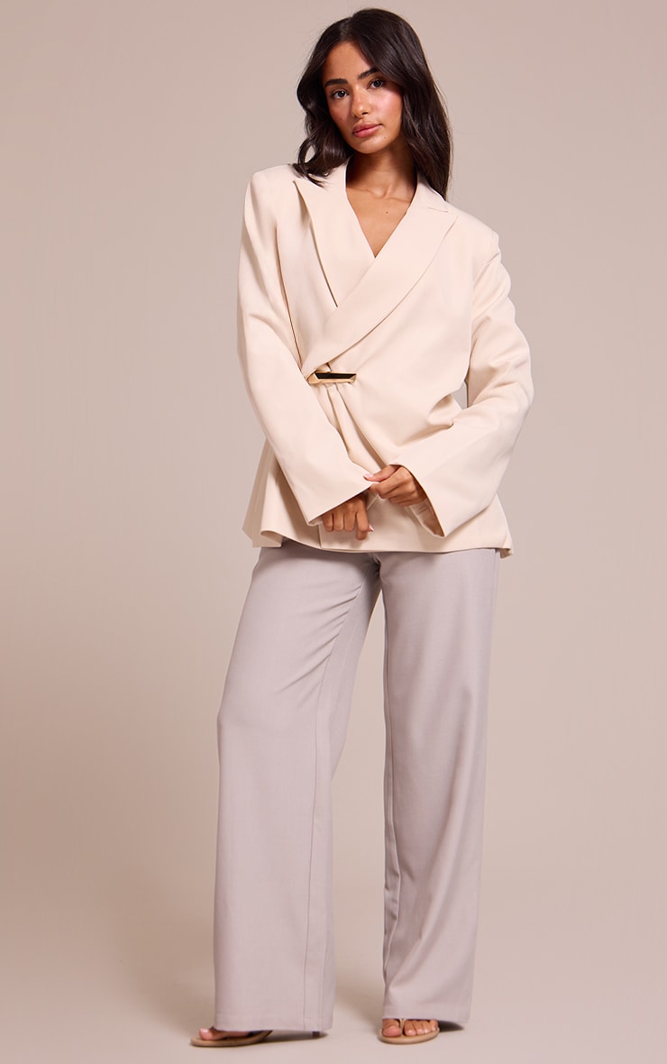 Petite Cream Asymmetric Style Wrap Blazer image 3