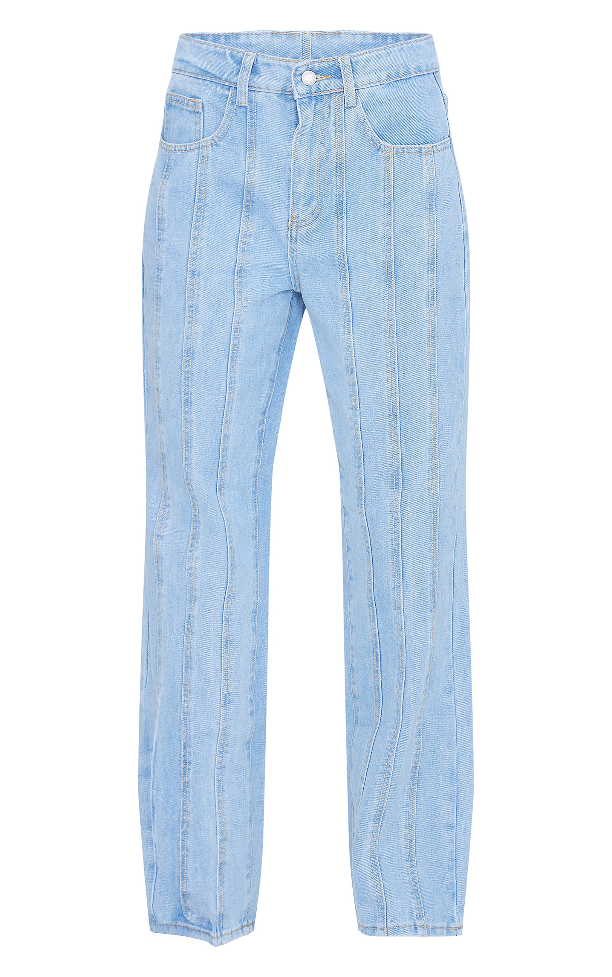 Light Blue Wash Seam Detail Straight Leg Jean image 5