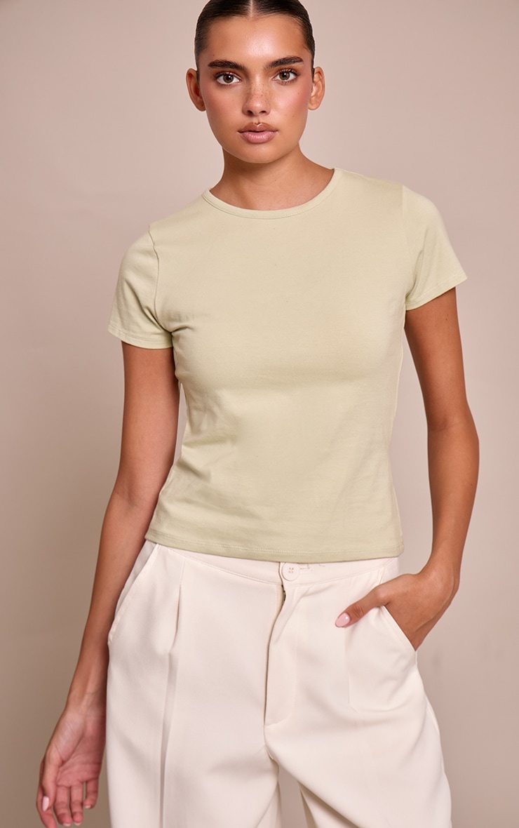 Sage Green Cotton Crew Neck Longline Short Sleeve T-Shirt image 4