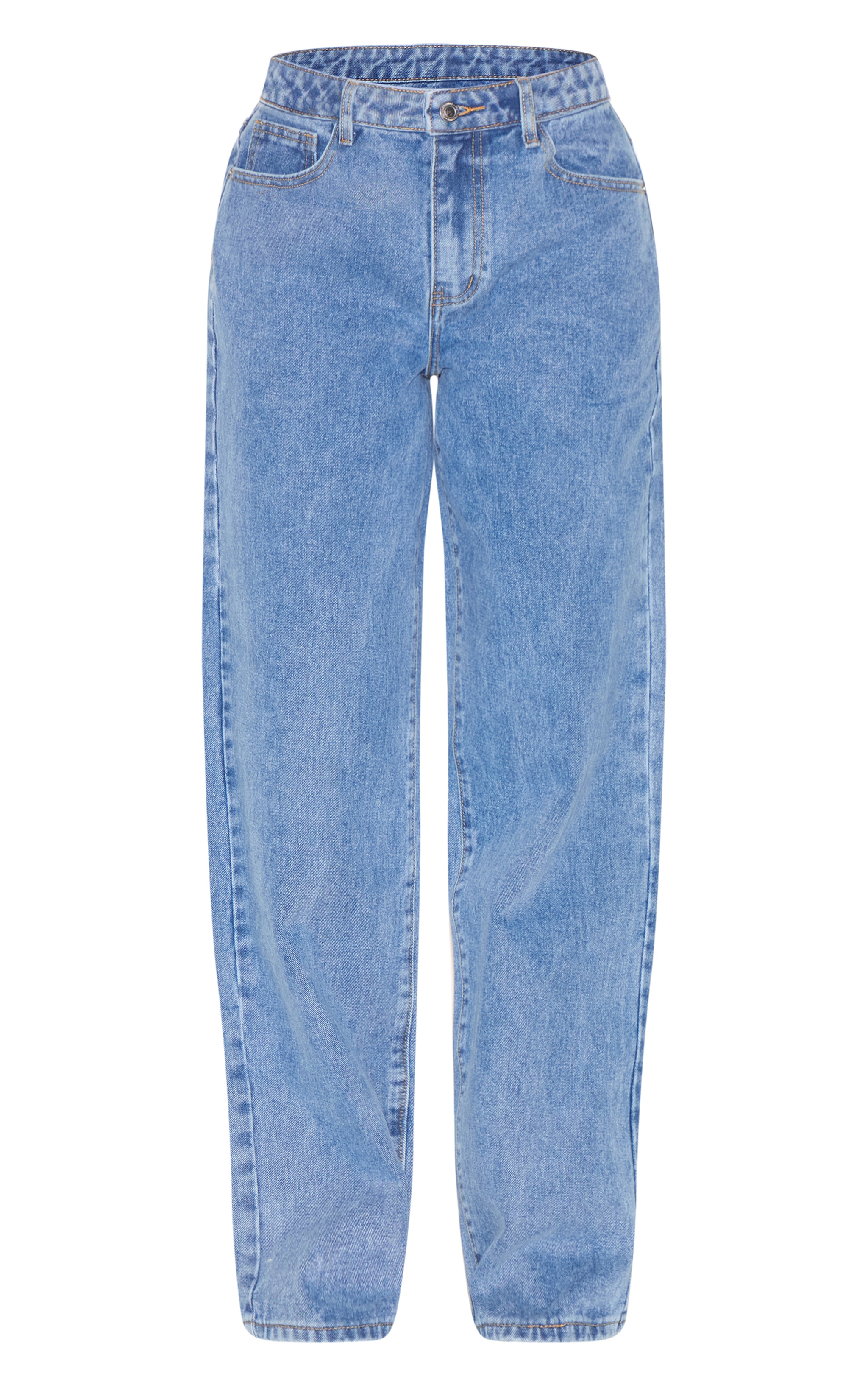 Jean droit bleu moyen délavé à taille mi-haute image 5