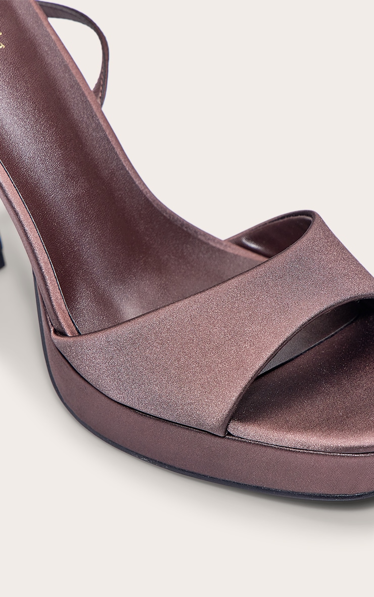 Chocolate Satin Platform Chunky Heeled Sandals image 5