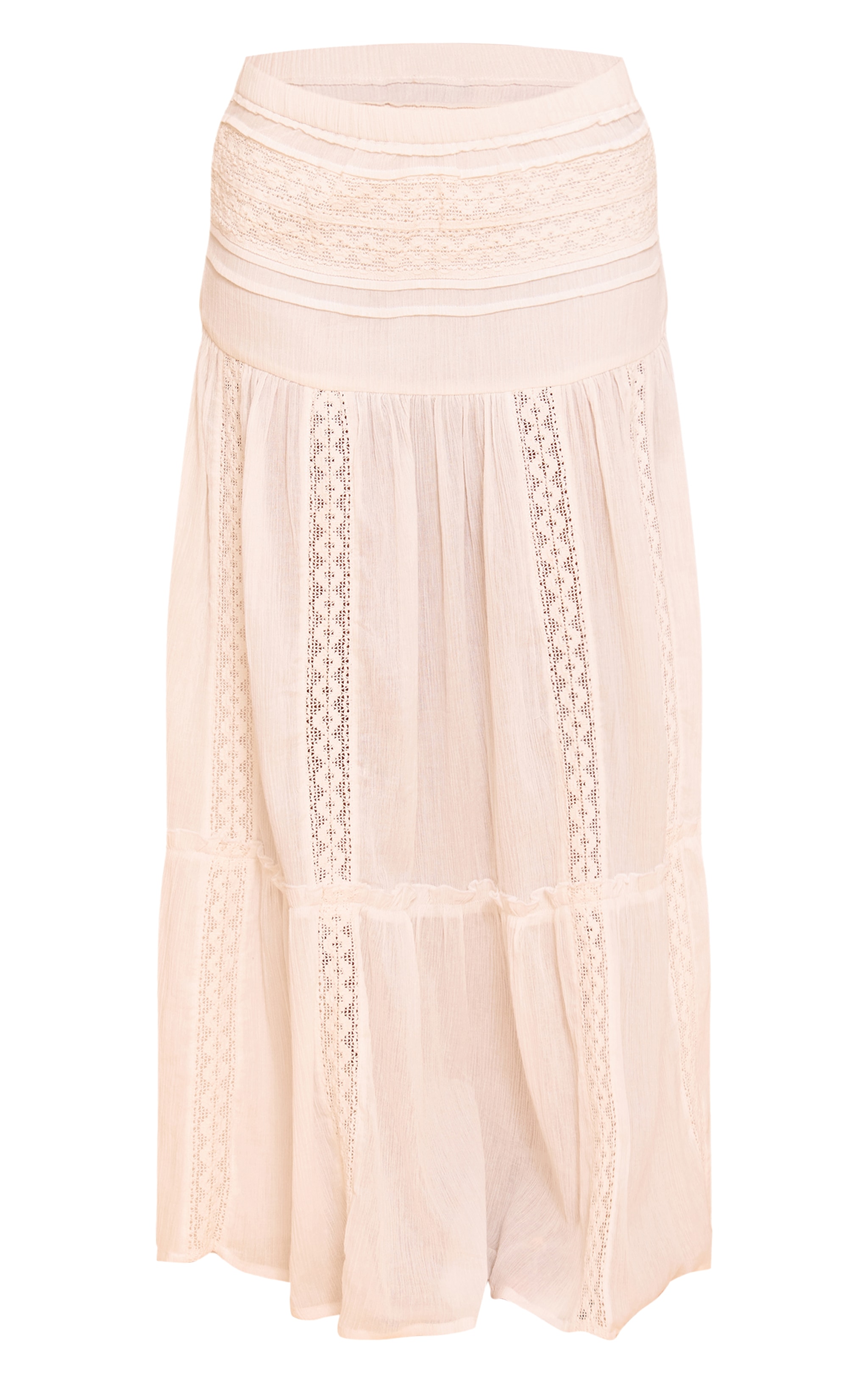 White Cheesecloth And Broiderie Paneled Maxi Skirt image 5