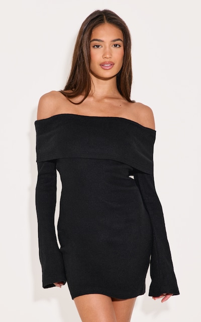 Mini robe noire à col bardot replié