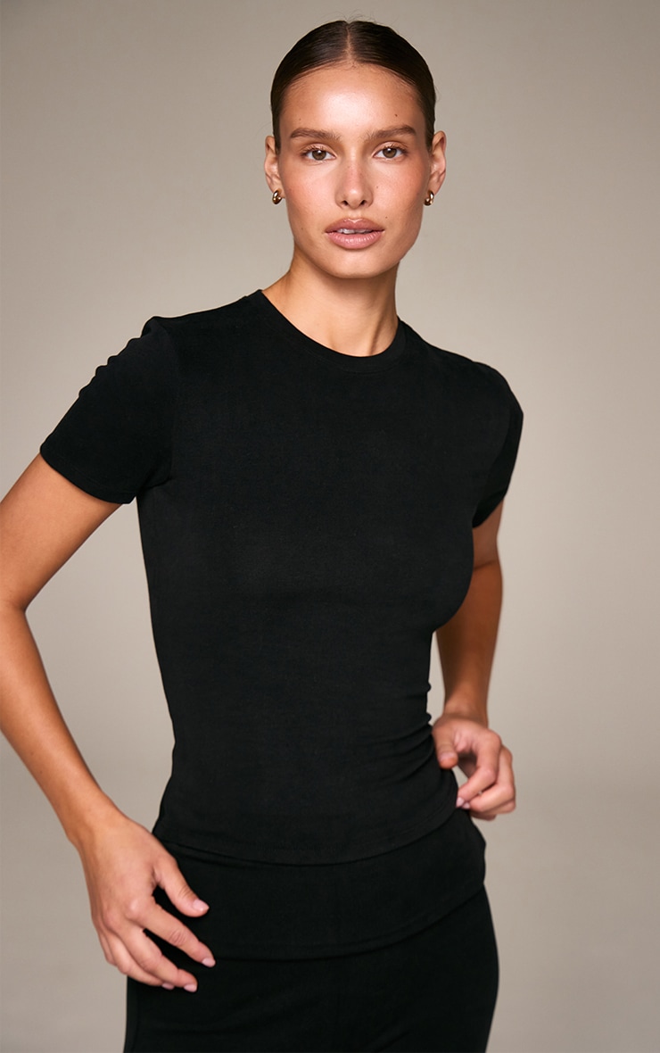 Black Soft Cotton Short Sleeve Top image 1