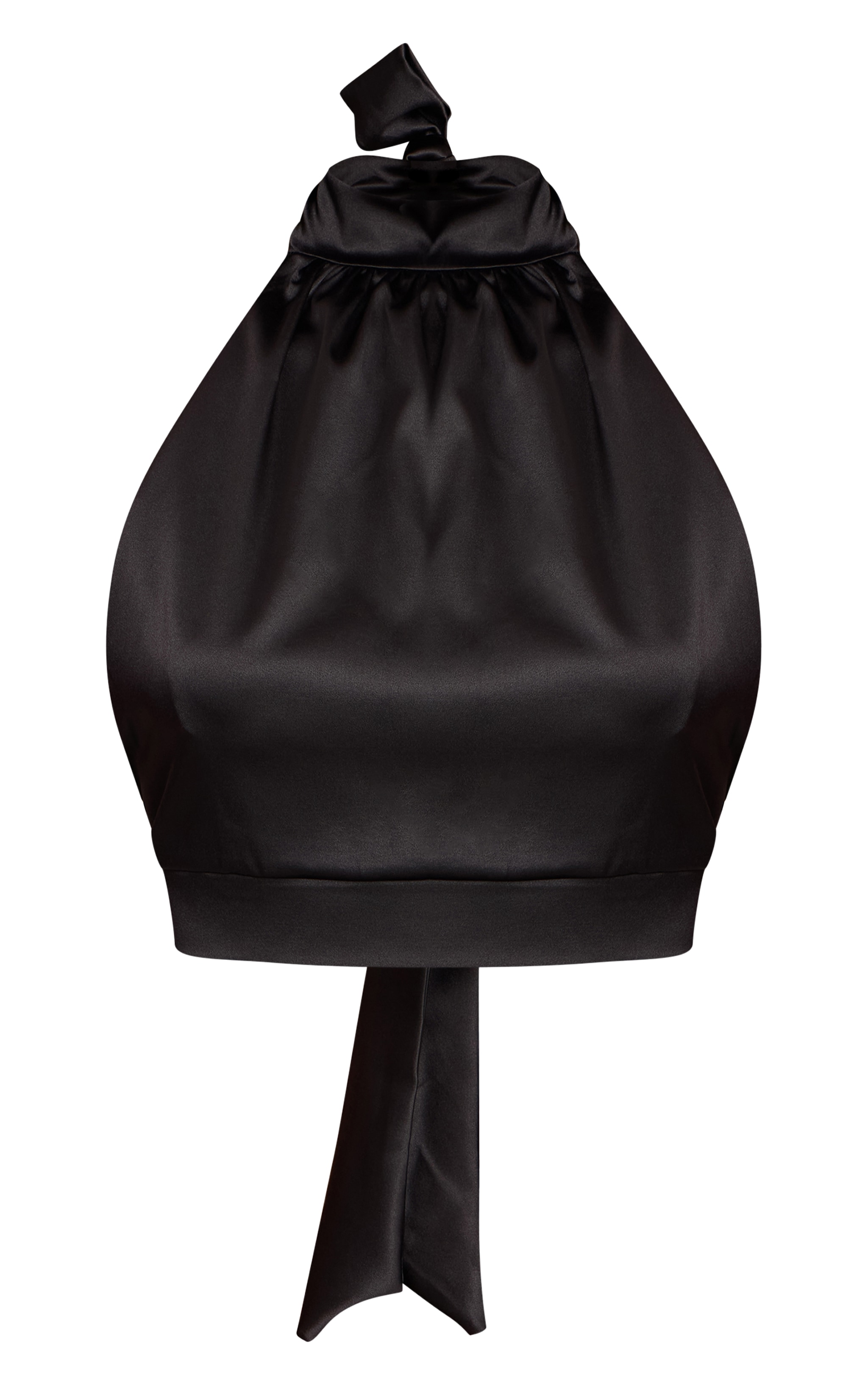 Black Satin High Neck Backless Top image 5