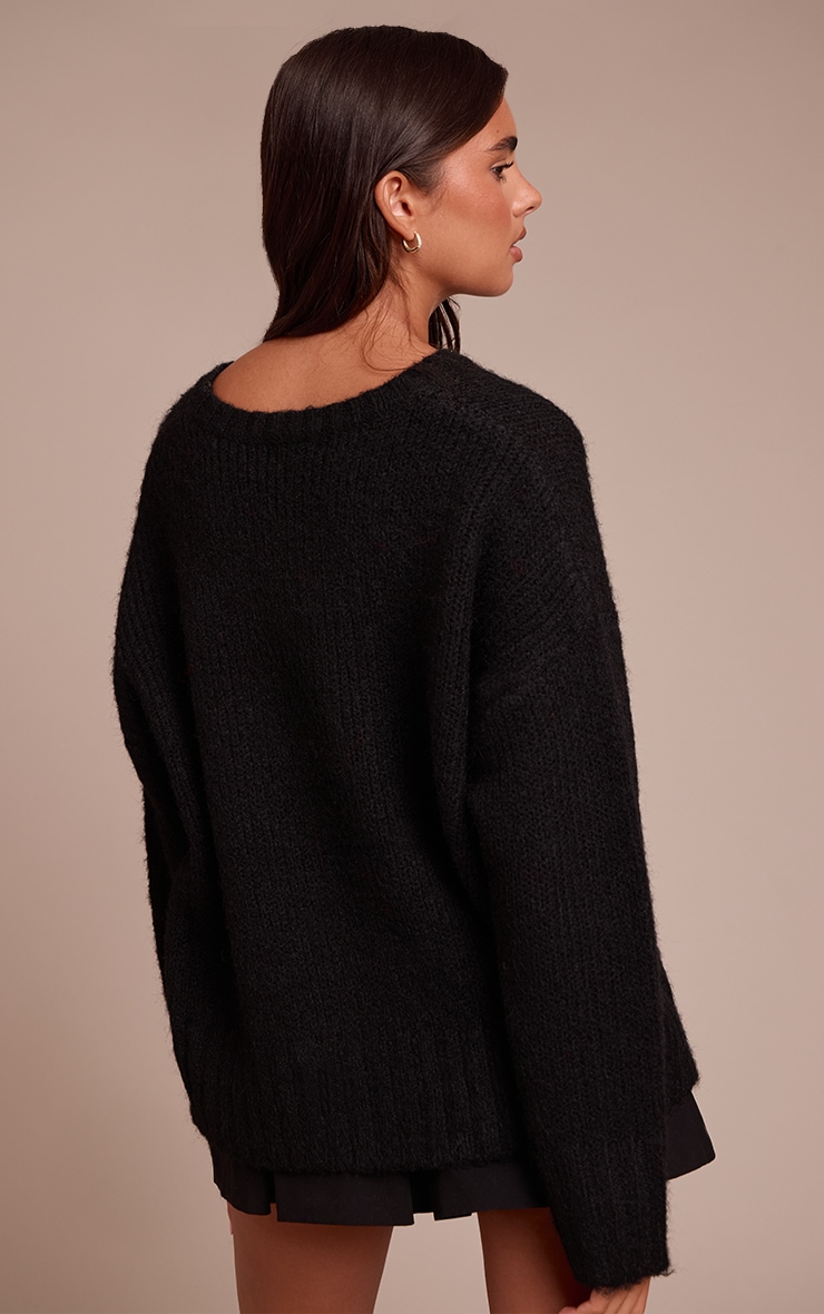Black Rib Detail Oversized Sweater image 2