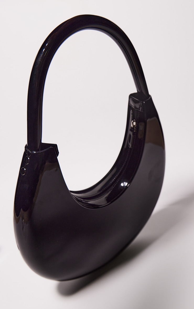 Black Patent PU Round Shoulder Bag image 3